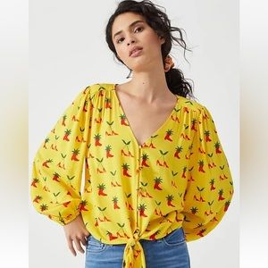 NWT Anthropologie Kendra Dandy Dreamer Buttondown Top Yellow Strawberry